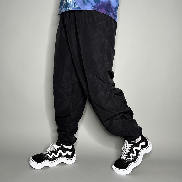 military Other - Vintage 90s Military Track Pants Mens L Jet Black Nylon Joggers Ankle Zippers